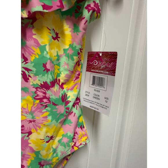 Kanu Surf Girls' Morgan Floral Ruffle1-Shoulder 1-Piece Swimsuit Size 10 - Picture 7 of 7